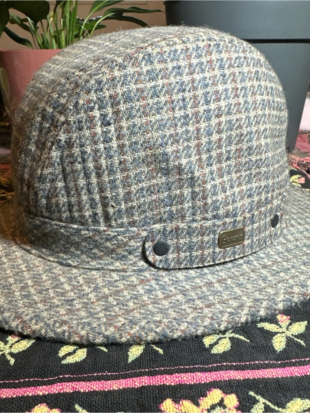 Vintage Baron's Gray Tweed Pattern Fedora Hat Men's Size L (7 1/4 - 7 3/8) Wool